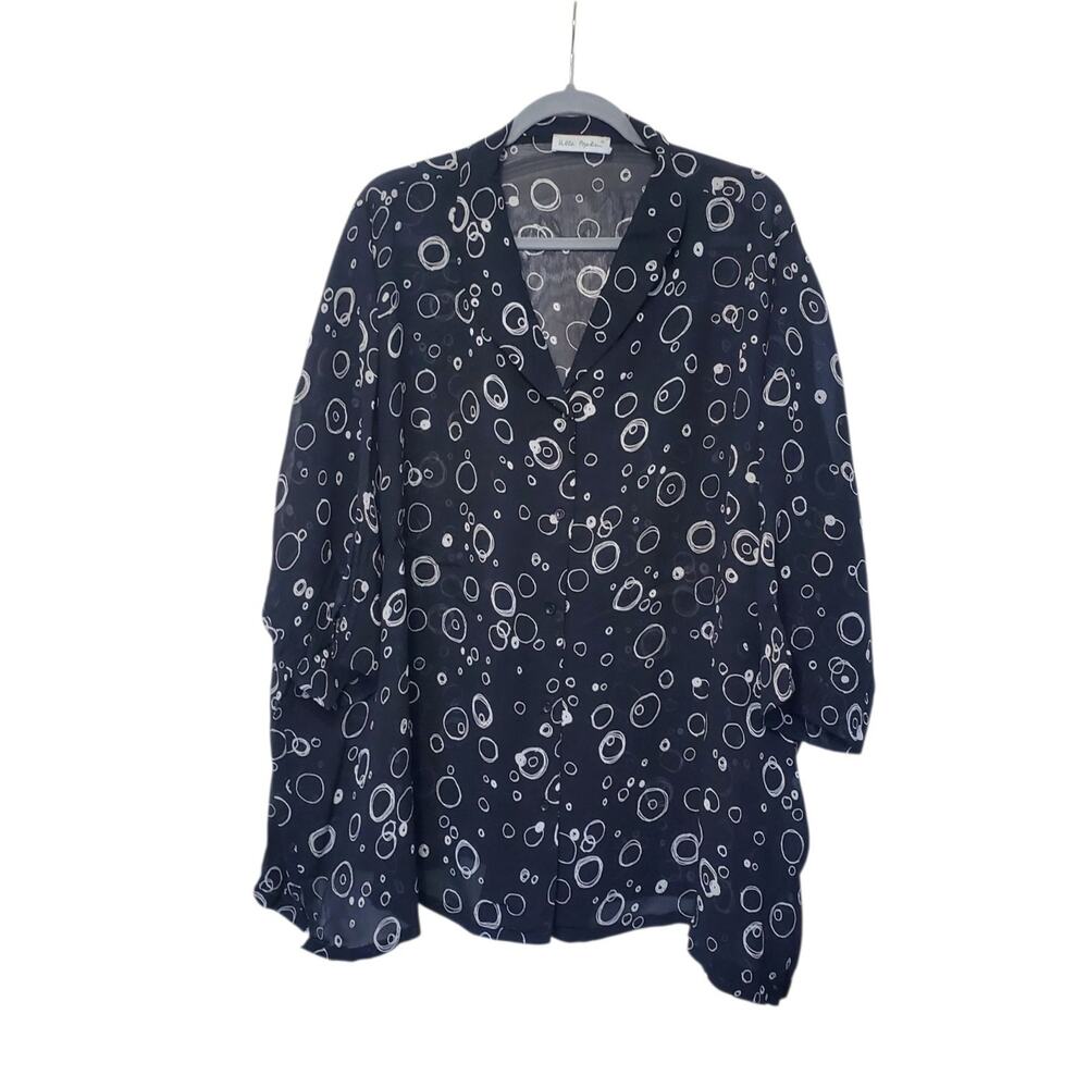 Ulla Popken Black Bubble Artsy Relaxed Tunic Top Blouse Women's Plus Size 2X